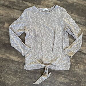 lavender field Heather Taupe Tie-Front Long Sleeve Top